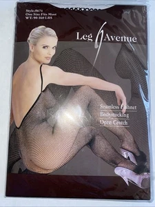 Seamless Fishnet BodyStocking Open Crotch Leg Avenue One Size Black Color - Picture 1 of 2