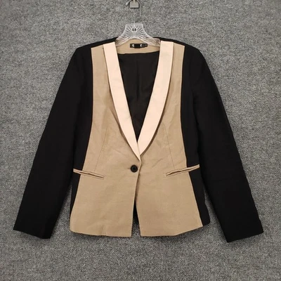 Blazer DKNY para mujer 8 beige de un solo pecho mezcla de lino bloques de colores chal chaqueta Foto 1 de 4
