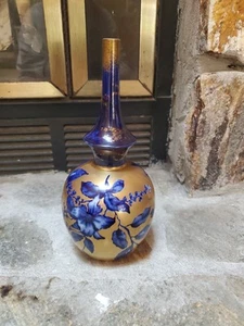 Vintage Art Glass Vase Colbalt Blue And Gold Shimmering - Picture 1 of 13