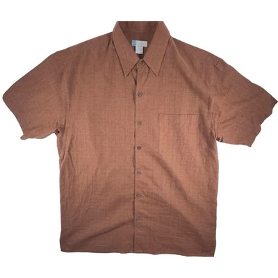 Half Moon Day Shirt Men's L Brown Organic Short Sleeve Hemp Cotton Pocket Button - Image 1 of 4