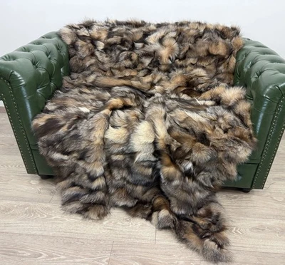 Crystal  Fox Fur Blanket. Real Fur Blanket, Fluffy Throw, Size 90 x 85 Inches - Image 1 of 4
