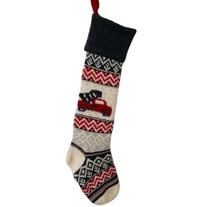 New Pottery Barn Stocking Natural Fair Isle TRUCK WITH TREE Christmas Holiday D - Bild 1 von 6
