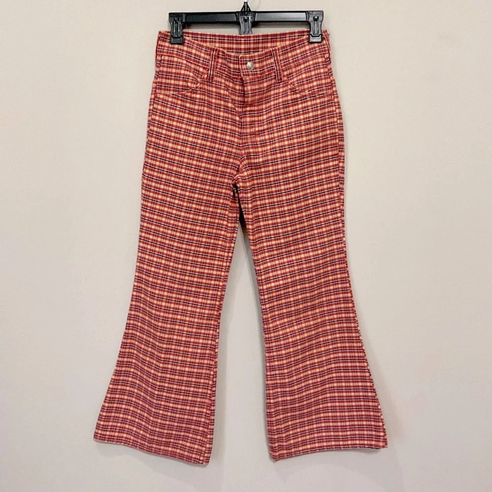 Vintage Girls Plaid Jeans in Red/Gold/Navy Sz 10.5 Flare Toughskins Growing Girl - Image 1 of 4