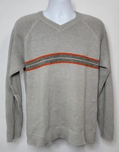 Vintage Y2K TOMMY HILFIGER Gray V-Neck Sweater w/ Orange Stripe Men's Size L - Picture 1 of 7