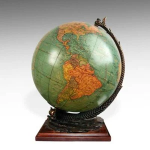 KRAM ERDKUGEL BELEUCHTET GLAS GUSSEISEN HOLZ INDIANAPOLIS um 1950 - Bild 1 von 3