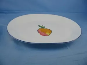 FRUIT BASKET Oval Serving Platters 12"x 10” blue edge Apple 1998 - Picture 1 of 6
