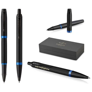 Parker IM Vibrant Rings Set Tintenroller +Kugelschreiber Blue PVD mit Gravur - Bild 1 von 9