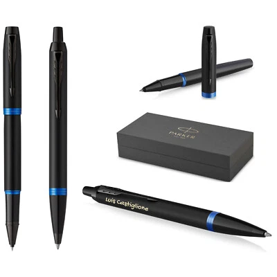 Parker IM Vibrant Rings Set Tintenroller +Kugelschreiber Blue PVD mit Gravur - Bild 1 von 4