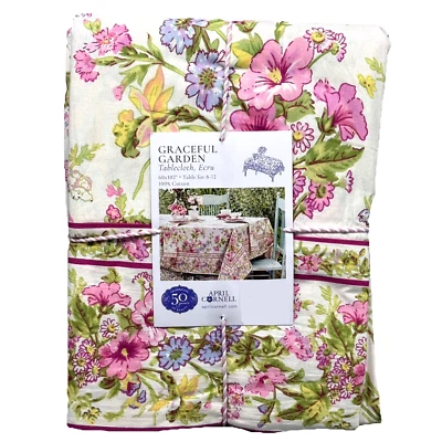 April Cornell Graceful Garden Pink Purple Floral Tablecloth 60x102 Spring Easter - Image 1 of 4