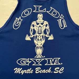 VTG Golds Gym Men XL Muscle Tank Top Myrtle Beach SC Blue Bodybuilding No Sz Tag - Picture 1 of 7