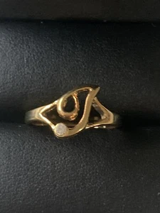 J Initial Letter Crystal Gold Ring New - Picture 1 of 4