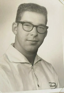 Ephemera Scrap Antique Photo 1950's Mechanic Young Man Glasses Business 7 x 5" - Picture 1 of 6