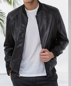 NEW Fur Lined Leather Jacket PU Vegan Leather black Med 🥷🏼 😎+Aviators! Xmas - Picture 1 of 5