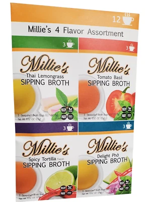 MILLIE'S SIPPING BROTH Steepable Sipping Broth 4 Pack Assortment, 12 Broth Bags  - Image 1 of 3