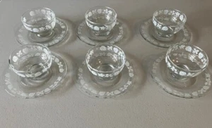 Vintage 6er Set Glas weiß Stachelbeere Dessertschalen Geschirr und Untertassen Teller - Bild 1 von 8