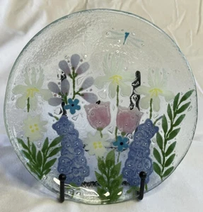 Fused Glass Plate by Suzanne Esko Wildflowers 7” Round Signed Spring Colors - Picture 1 of 10
