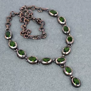 Womens day Sale Copper Oval August Peridot Stone Chain Electroformed Necklace - Picture 1 of 6