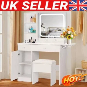 Vanity Table LED Light Mirror Makeup Dressing Desk With Drawers And Shelf UK New - Picture 1 of 9