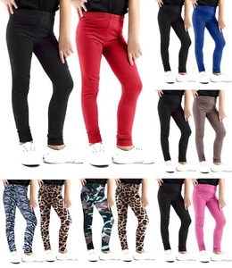2x Girls Kids Leggings Plain & Printed Leggings Casual Dance UK Size 4-13 Years - Picture 1 of 23