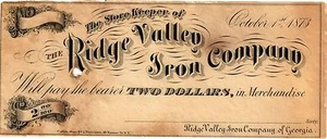 1870 $2.00 BILLETE OBSOLETO TIENDA RIDGE VALLEY GEORGIA - Imagen 1 de 2