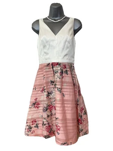 OASIS 8/XS Vgc Ivory & Pink Floral 2 in 1 Fit/Flare Tea Dress - Picture 1 of 14