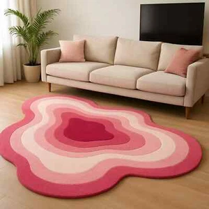 Irregular Shape Hand Tufted Blush Pink Tone Shade Rug 100% Wool Area Rug for Kid - Picture 1 of 5