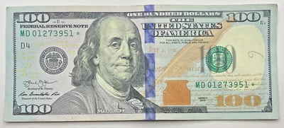 2013 $100 Bill STAR Note - D4 - Cleveland -Franklin - Hundred Dollar Bill - Image 1 of 2