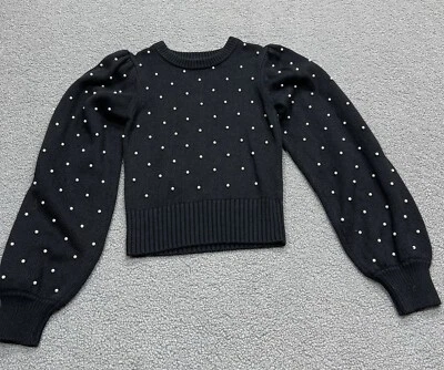 Suéter feminino Ronny Kobo pérolas pretas manga folhada boho retrô tripulação tamanho XS - Imagem 1 de 4