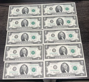 10 Consecutive 1976 $2 Two Dollar Bicentennial Bill Federal Reserve Notes UNC - Picture 1 of 2