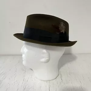 Fedora 7 1/8 Oliva Vintage Con Fascia Adam Premier Lana New York Indiana Jones - Foto 1 di 11