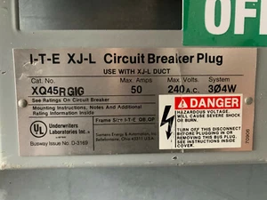 XQ45RGIG Siemens ITE 50 Amp 240V 3P 4W Ground XJ-L Circuit Breaker Type Bus Plug - Bild 1 von 1