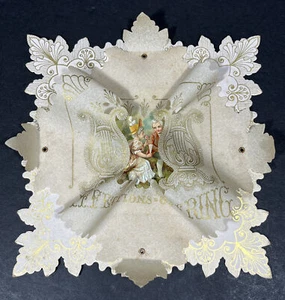 Vintage 3D Valentinstag viktorianisch gestanzt Pergament Hochzeit Karte Staffelei Rückseite - Bild 1 von 5