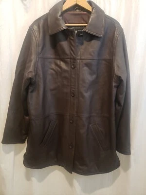 Abrigo Chaqueta Clásico Leather Elements Mujer Grande Cuero Marrón Oscuro Largo Medio Foto 1 de 4