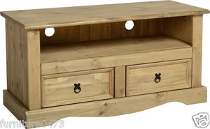 Solid Pine 2 Drawer Flat Screen TV Unit W108cm x D44cm x H55cm CORONA - Picture 1 of 9