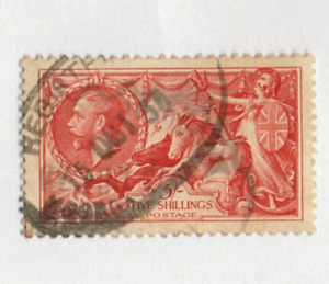 GB KGV 1934 Five Shillings  5/- Bright rose-red Seahorses SG451 Fine Used