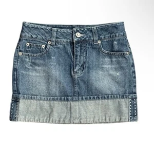 Vintage Limited Too Y2K Denim and Rhinestone Mini Skirt - Picture 1 of 6