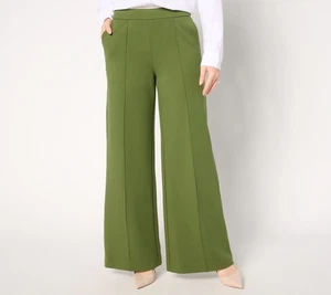 Isaac Mizrahi Live! Petite Sublime Stretch Ponte Wide Leg Pants Vineyard Green 2 - Picture 1 of 1