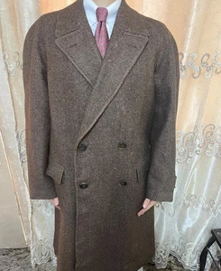 1950s vintage handtailored classic all worsted db brown Raglan over coat 46R - Picture 1 of 14