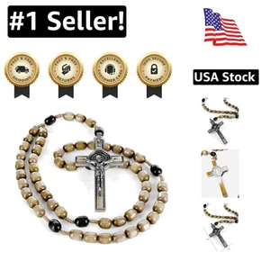 Genuine Italian Rosary Necklace Blessed by Pope Francis - Saint Benedict Cross - Picture 1 of 7