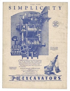 Anuncio de excavadora P&H Harnischfeger 1927: cabina de arriba hacia abajo mira mecanismo de grúa - Imagen 1 de 1