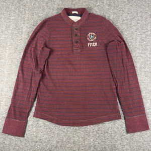 Vintage Abercrombie & Fitch Shirt Mens Medium Burgundy Striped Henley Muscle Y2K - Picture 1 of 11