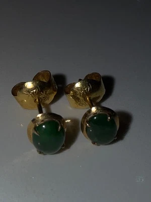 PAIR OF 14k GOLD MOUNTED JADE EARRINGS - Image 1 of 4