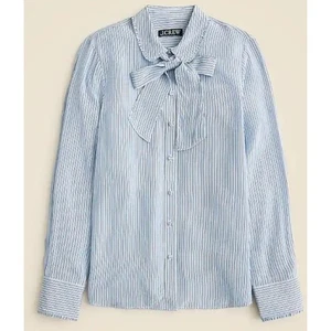 J. Crew Striped Removable Bow Neck Button Up Shirt Blue Size Medium NWT $118 - Picture 1 of 15