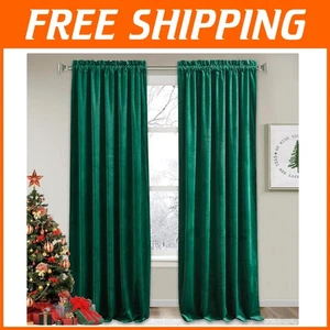 Emerald Green Velvet Curtains 84" - Elegant Room Darkening Drapes (Pack of 2) - Picture 1 of 9