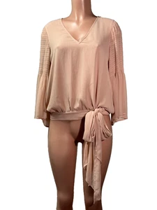 French Connection Spell On You Women (8) Tie Waist Peach Pullover Shirt Top - Picture 1 of 10