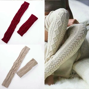 Leg Warmers Knitted Crochet Long Socks Knit Women Winter Stockings Ladies Warm - Picture 1 of 23