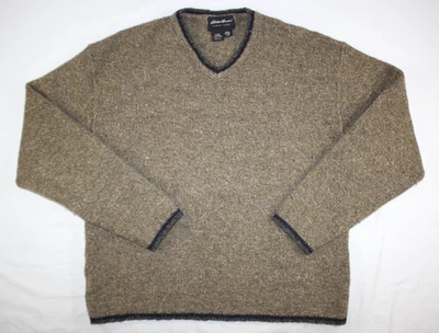 Suéter De Colección Eddie Bauer Para Hombre L Mezcla de Lana Cuello en V Hecho en EE. UU. Marrón Foto 1 de 4