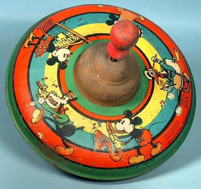 1934-35 Walt Disney Ent Tin Spin Top Toy Fritz Bueschel Mickey Mouse Donald Duck - Image 1 of 4
