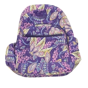 Vera Bradley Batik Leaves Laptop Backpack Purple Floral Quilted Work School - Picture 1 of 24