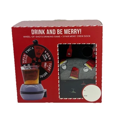 Christmas Gift Set Wheel-Of-Shots Drinking Game + 3 Pair Men’s Crew Socks - Image 1 of 4